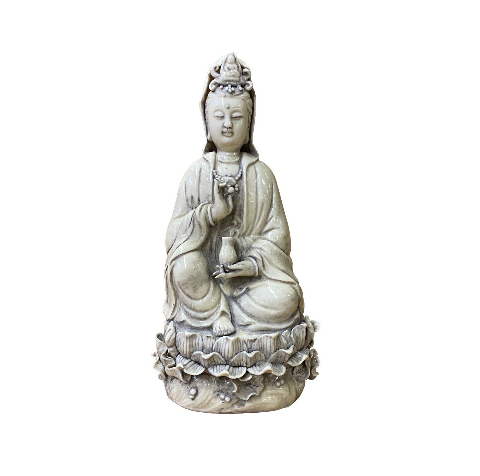 Small Vintage Finish Off White Ivory Color Porcelain Kwan Yin Statue ws2582