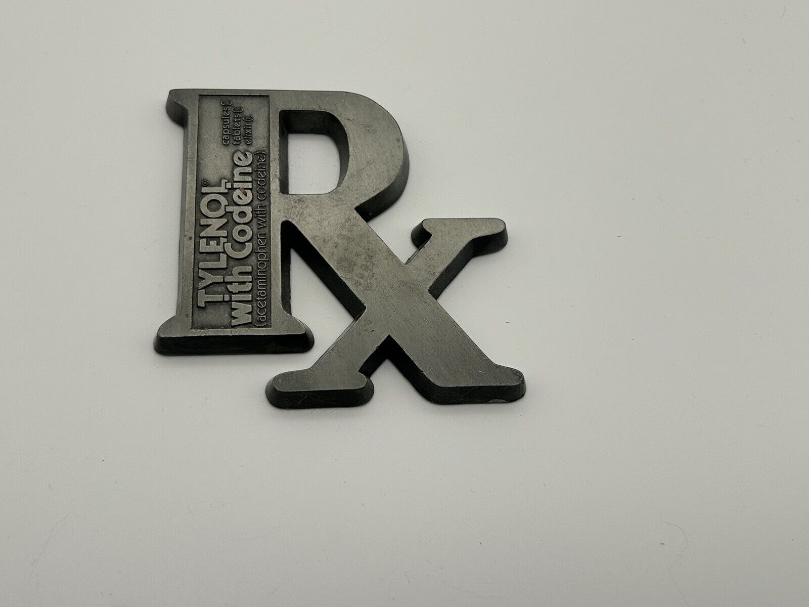 RX Tylenol With Codeine Metal Paper Weight Silver Apothecary Pharmaceutical