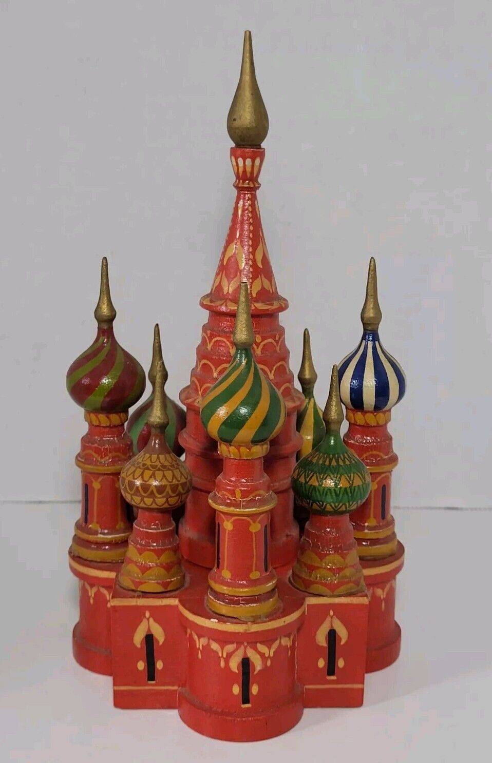 Vintage Russian Hand Painted Wooden St Basil's Cathedral Church Russia USSR 8