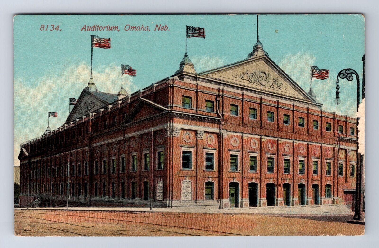Omaha NE-Nebraska, Auditorium, Antique, Vintage Souvenir Postcard