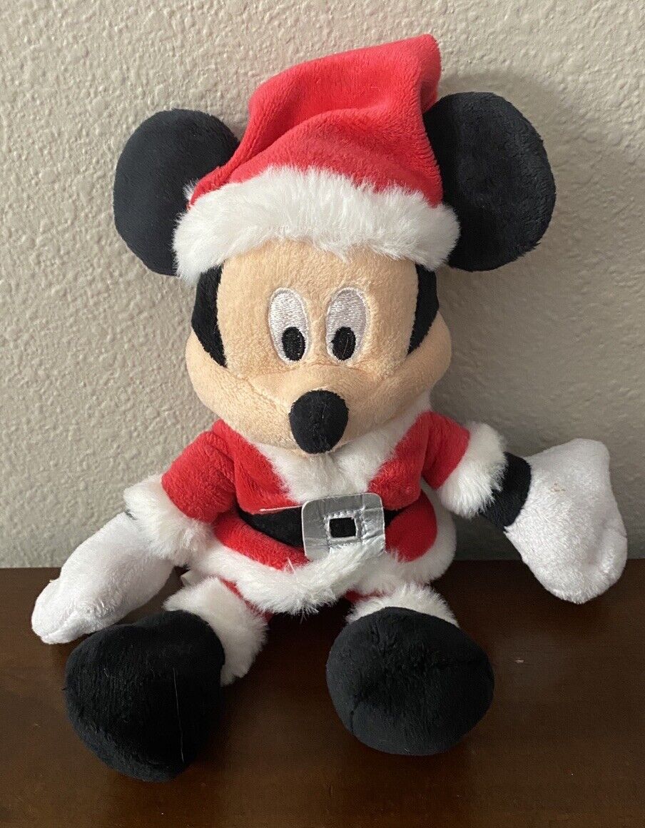 Disney Store Santa Claus Mickey Mouse  Plush Stuffed Animal Christmas Pre Owned