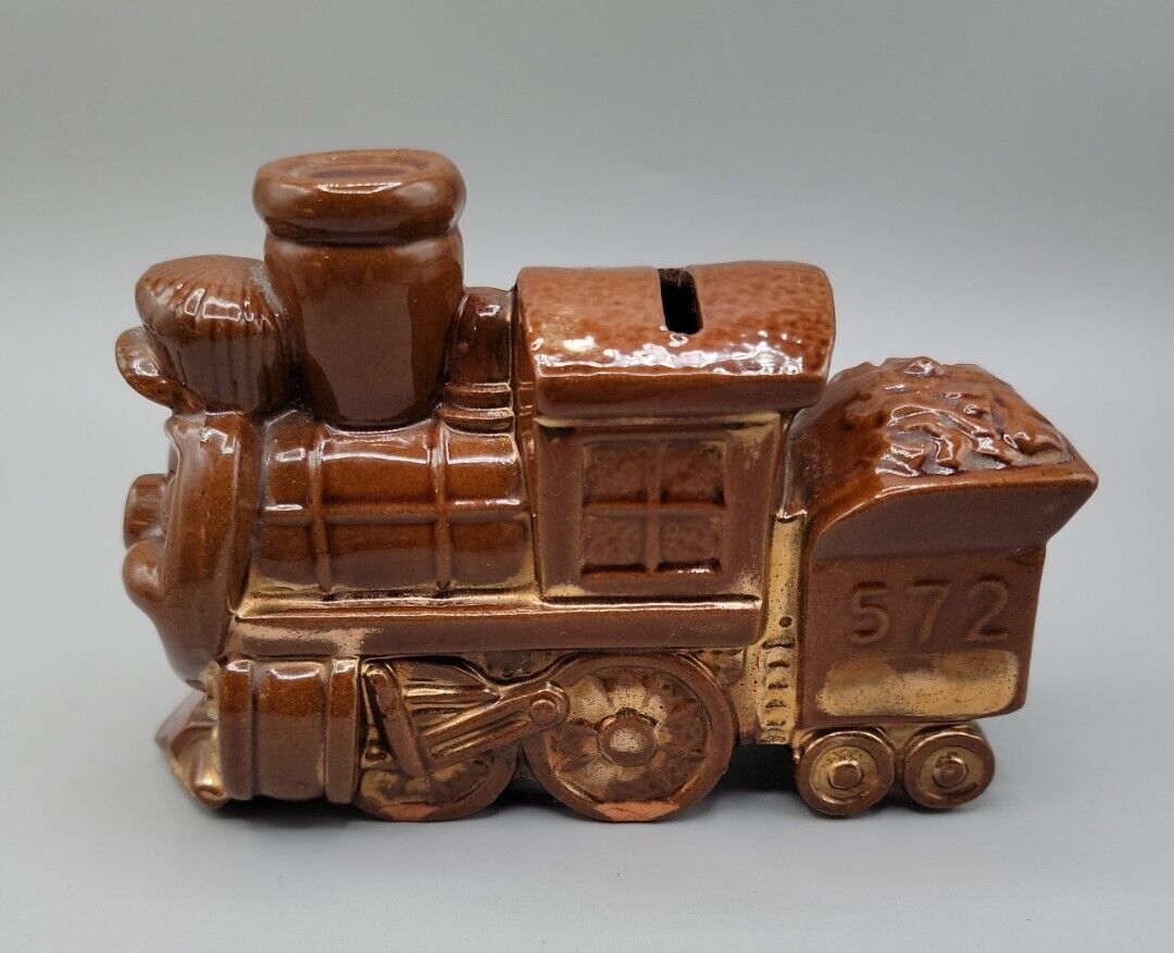 Vintage Coin Bank Toy Train Casey Jones Ceramic Locomotive #572 Missing Stopper