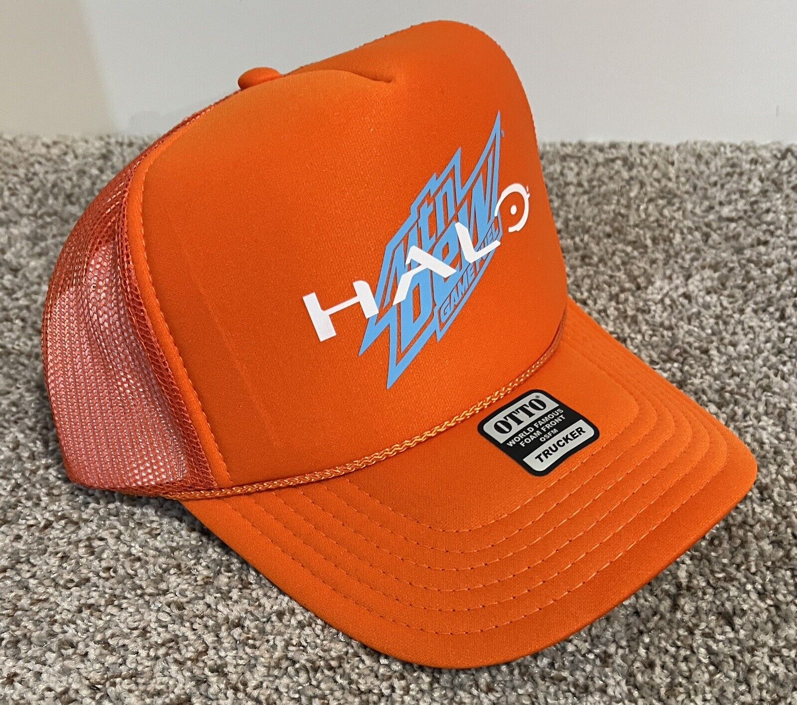 Halo Infinite Mountain MTN DEW Game Fuel Trucker Hat Orange New