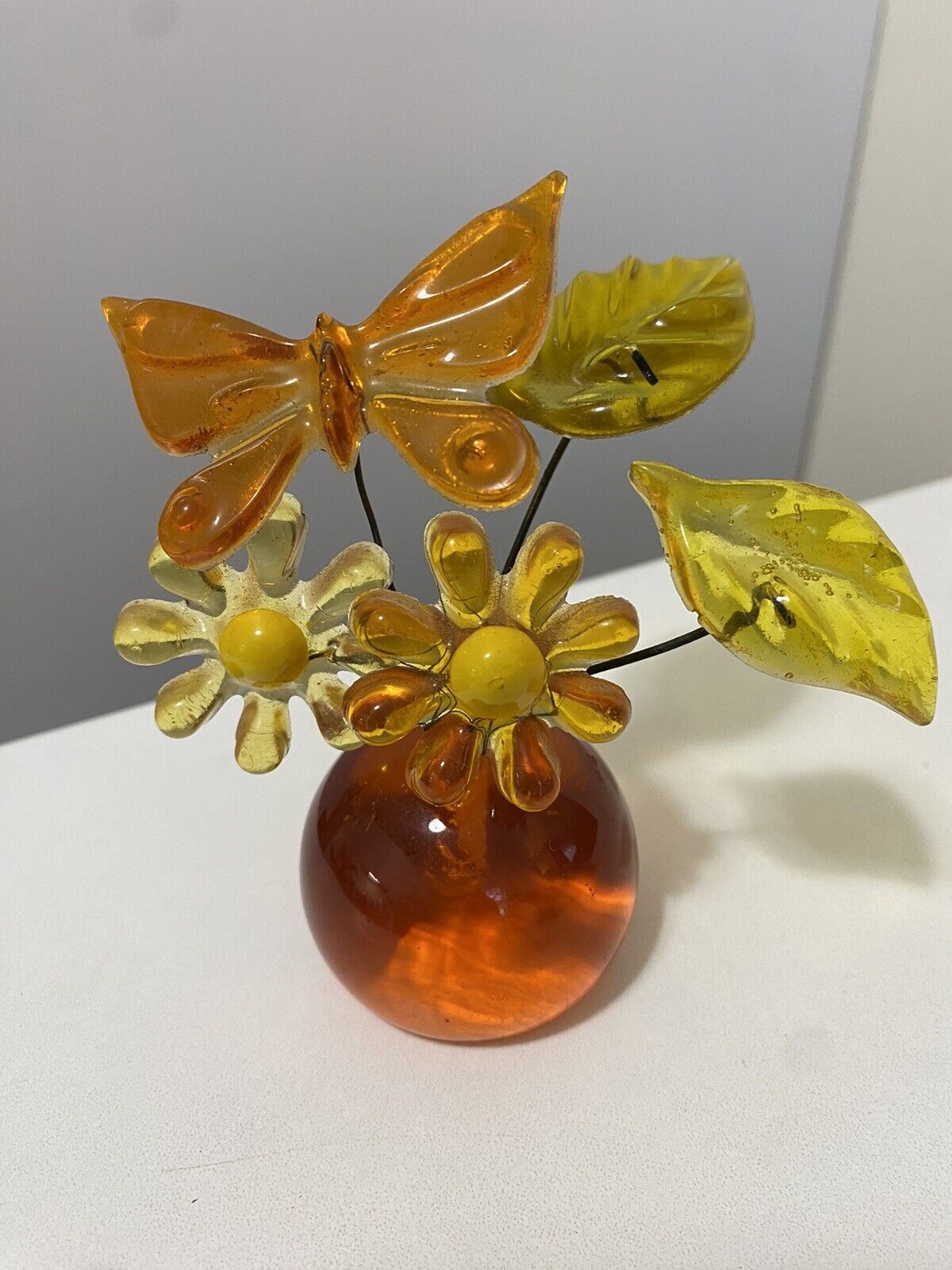 VINTAGE 1960's-70's  Retro Lucite Gamut Designs Flowers Leaves Butterfly