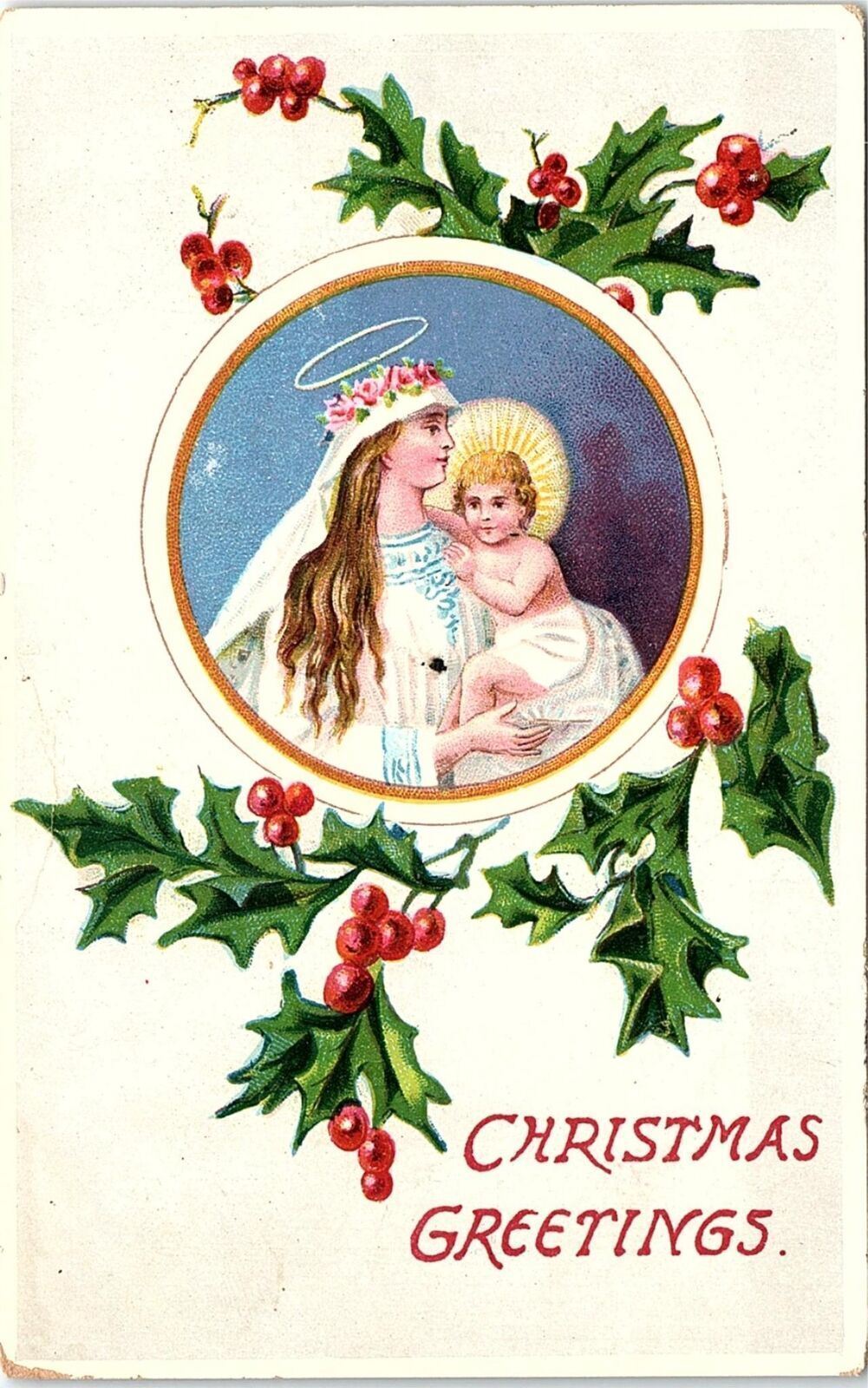 c1915 CHRISTMAS GREETINGS MADONNA AND CHILD POSTCARD 41-219