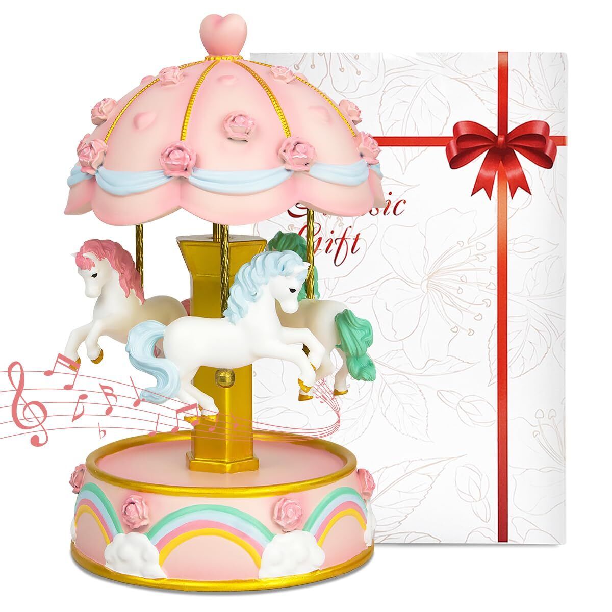 Carousel Horse Music Box Gifts U R My Sunshine,Color Changing LED Lights Musi...