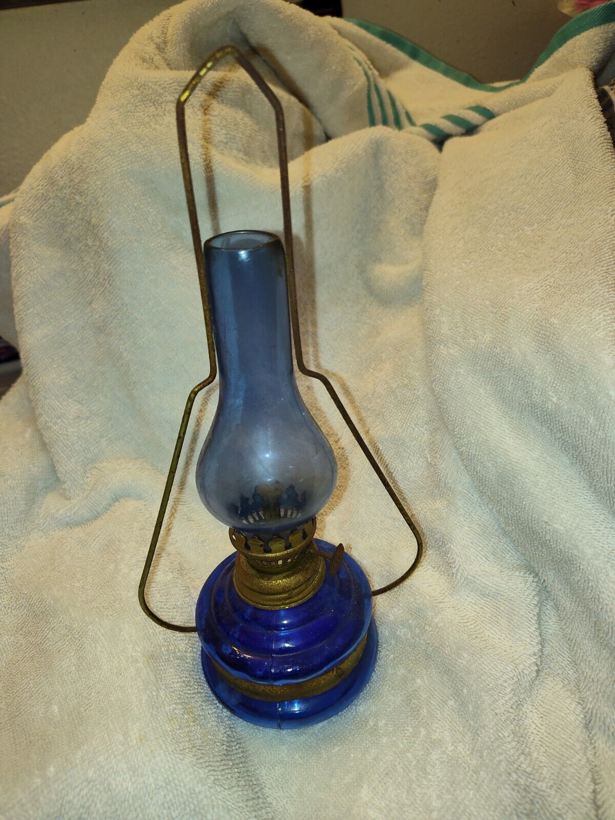 Mini vintage blue hurricane lamp
