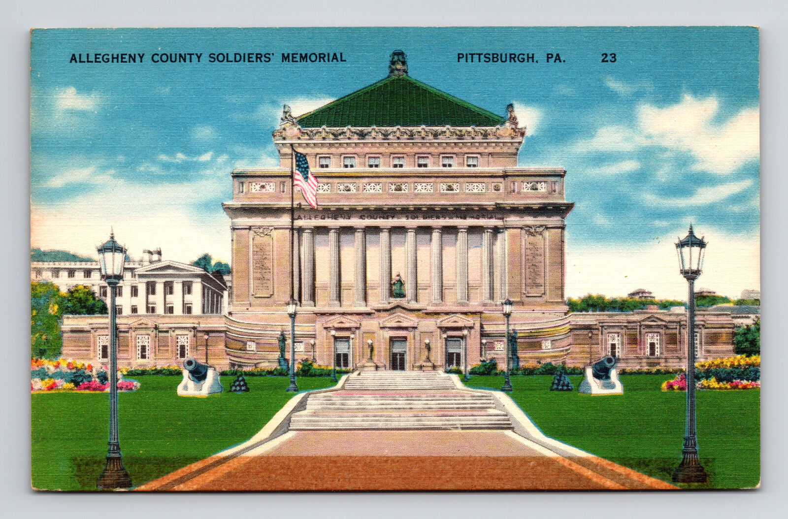 Linen Postcard Pittsburgh PA Pennsylvania Allegheny County Soldiers Memorial