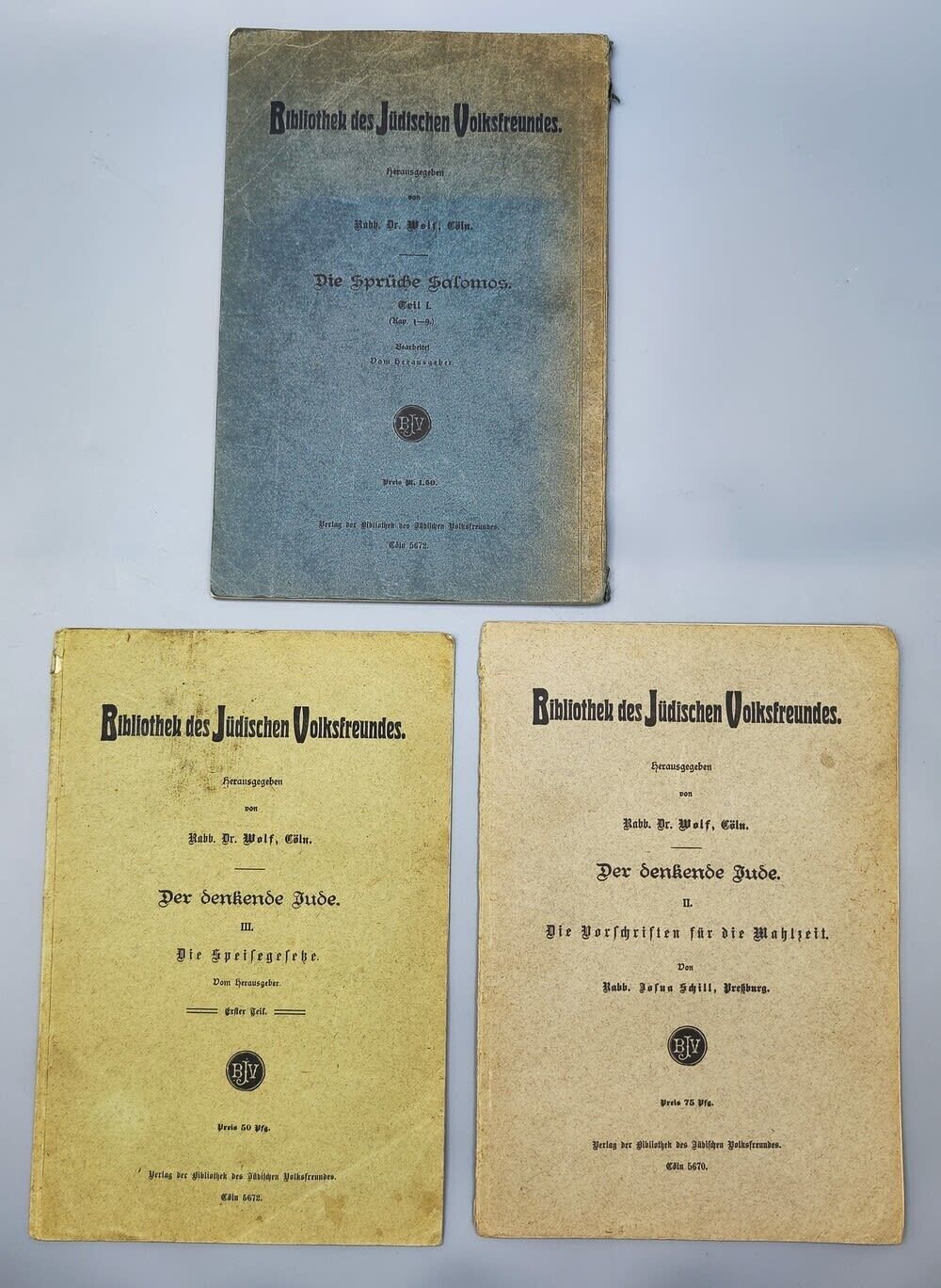 Judaica Books : LOT OF 3 Antique Books - Bibliothek des Jüdischen Volksfreundes