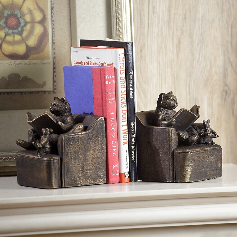 Cat and Mouse Reading Bookends