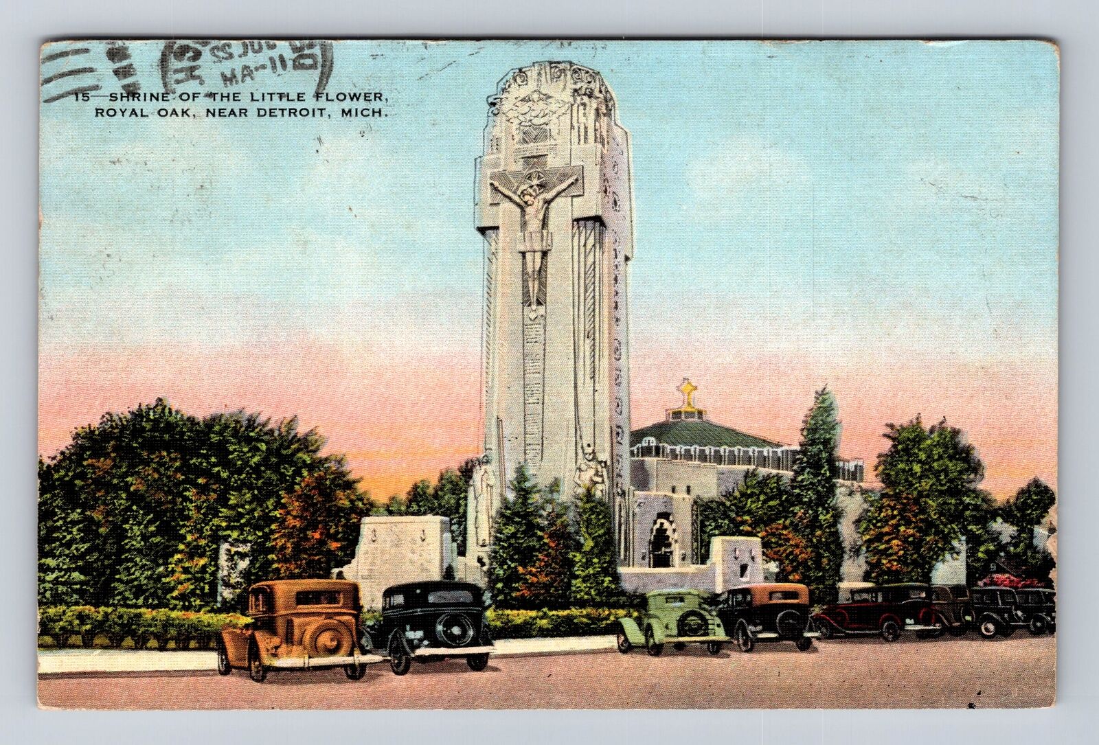 Detroit MI-Michigan, Shrine Of Little Flower Royal Oak, Vintage c1937 Postcard