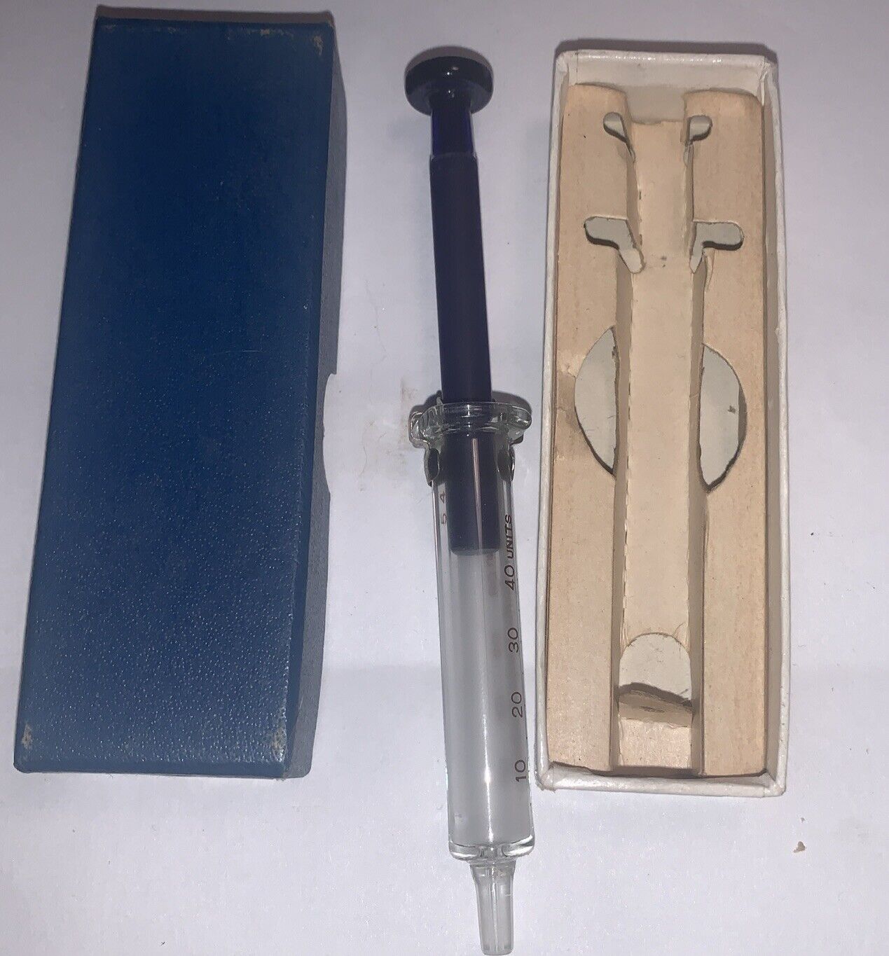 Vintage Cobalt Blue Glass Insulin Syringe in box Looks unused