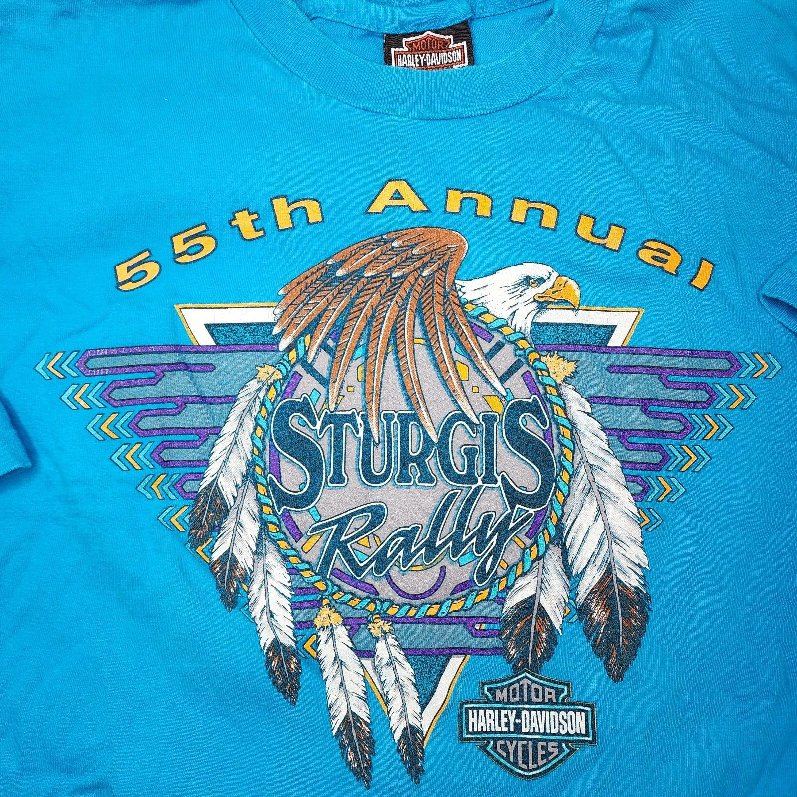 Vintage 55th Annual Sturgis Rally Harley-Davidson Size XL Turquoise T Shirt