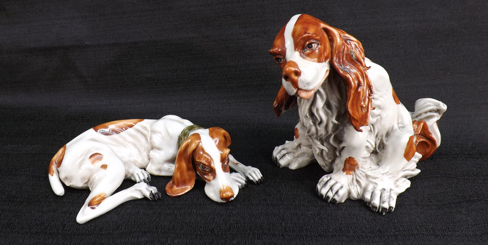Vtg Signed Corbese Lot 2 Capodimonte Figurines Spaniel & Hound Resting