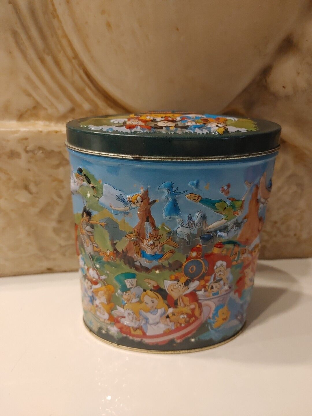 Disneyland Mickey & All Disney Characters Embossed Tin Container 3D Effect Empty