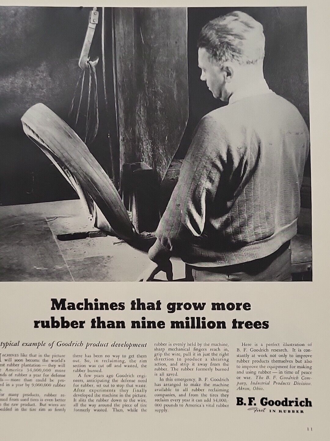1942 B. F. Goodrich Rubber Fortune WW2 Print Ad Q1 Machine Product Development