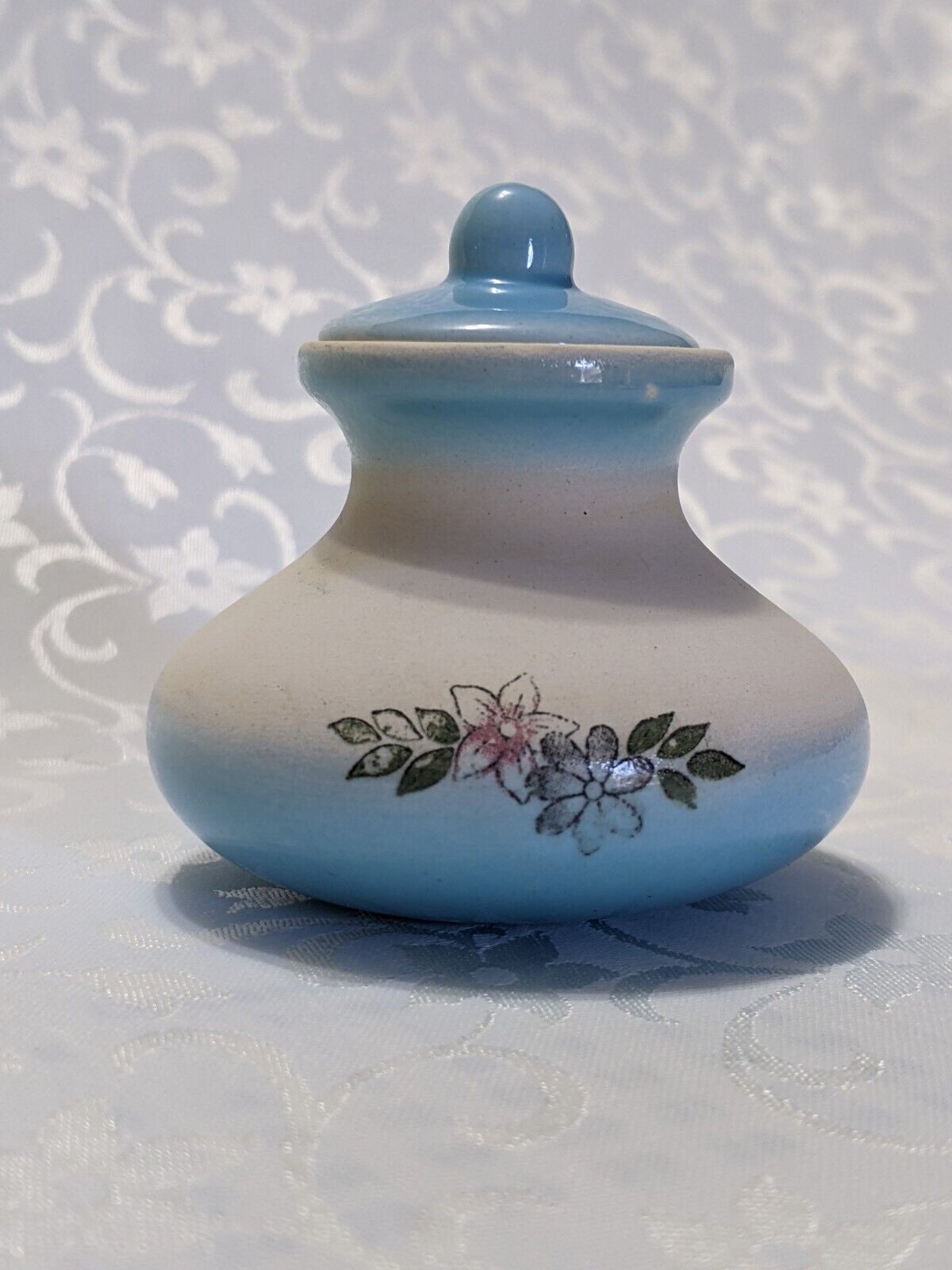 Vintage Small Ceramic Pottery Squat Genie Salt Pot / Pig / Cellar / Jar With Lid