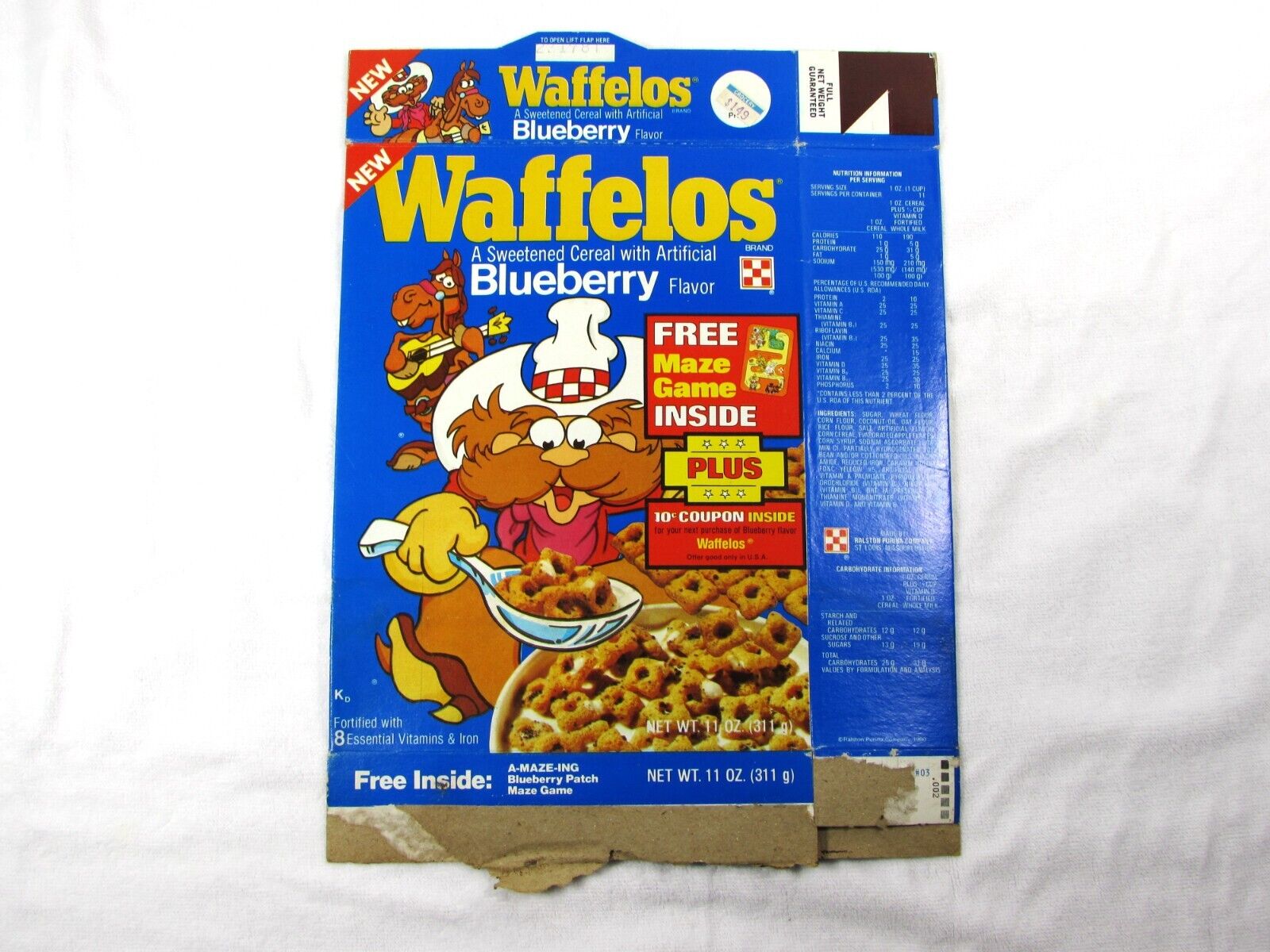 Original 1980 Ralston Blueberry Waffelos Cereal Box – Rare, Not A Reproduction