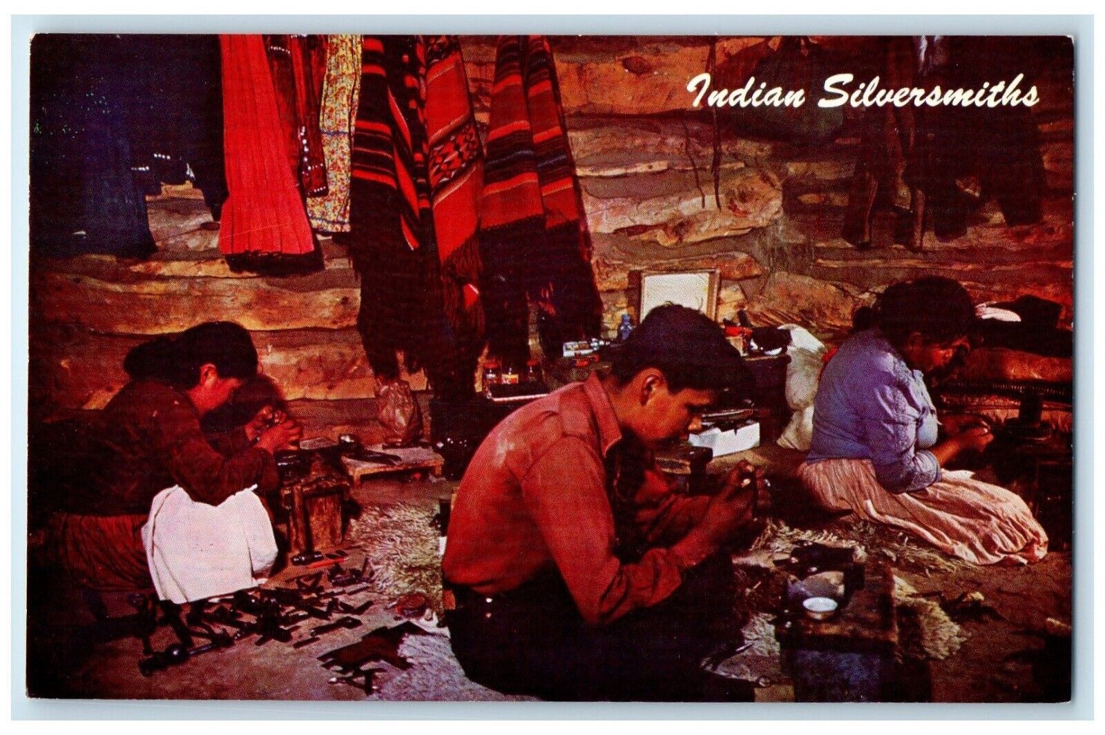 c1960 Indian Silversmiths Typical Hogan Jewelry Arizona Vintage Antique Postcard