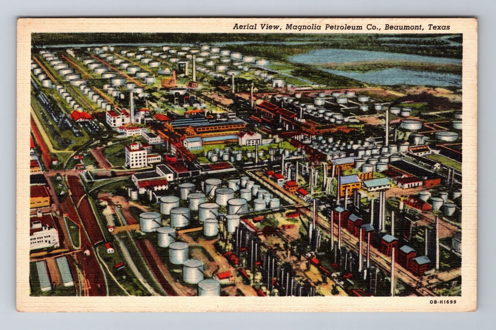 Beaumont TX-Texas, Aerial Magnolia Petroleum Co, Antique Vintage Postcard