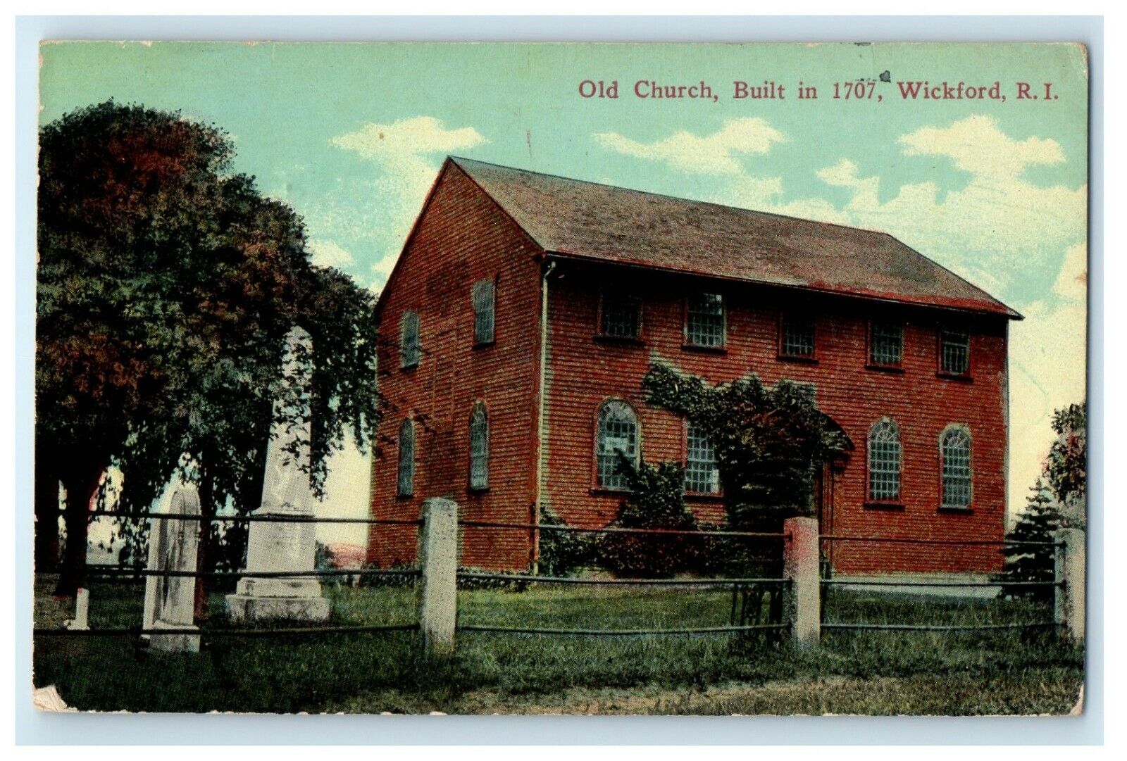 1913 Old Church, Built In 1707 Wickford Rhode Island RI Posted Antique Postcard
