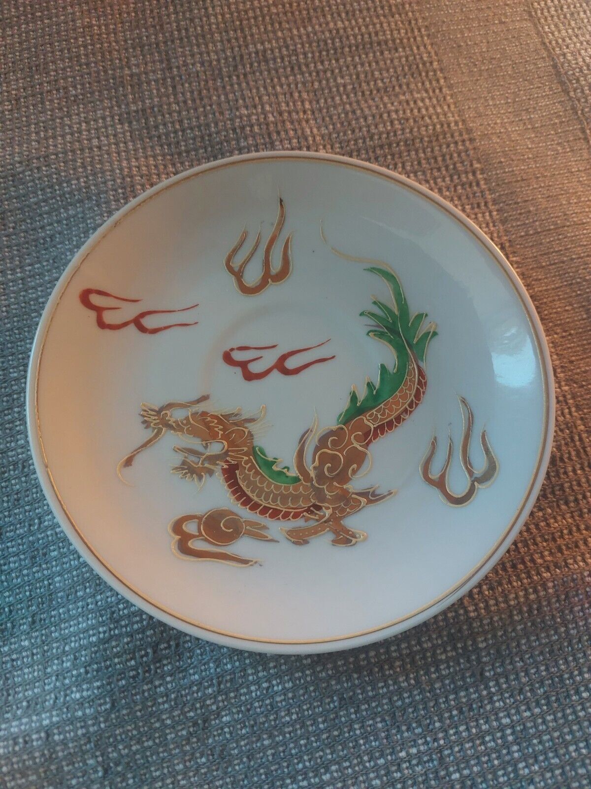 Vintage Yamasan Miyake Plate Raised Detail Hand Painted Golden Dragon Japan