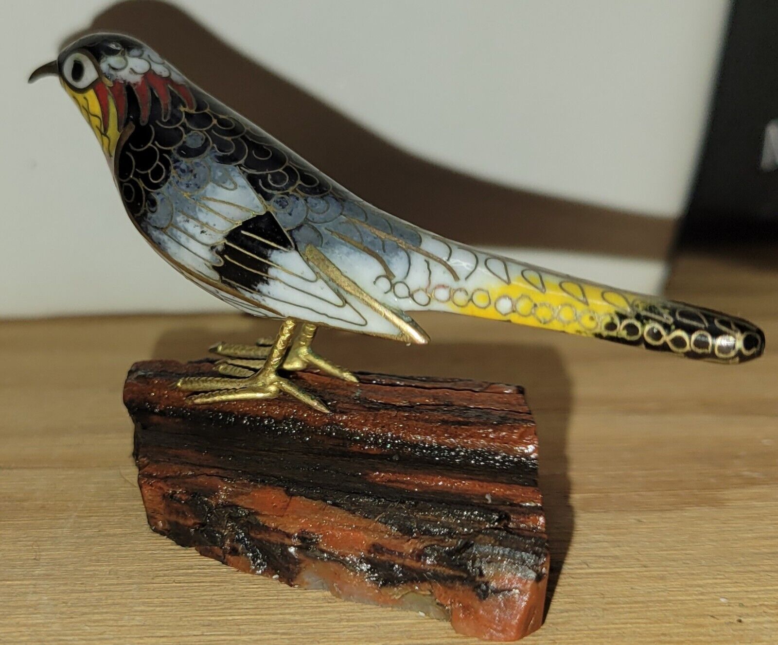 Cloisonne Bird Figurine Collectible Gold Metal Feet Beak Vintage Chinese Enamel