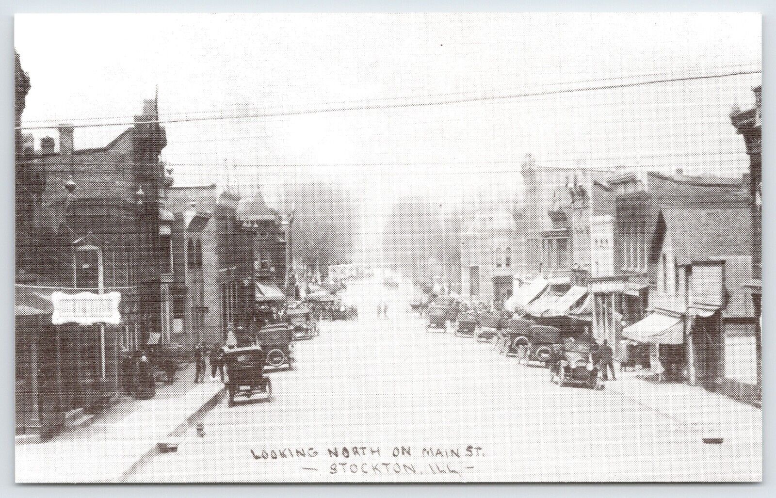 Postcard Looking North On Main Street, Street Action, Stockton Illinois Unposted