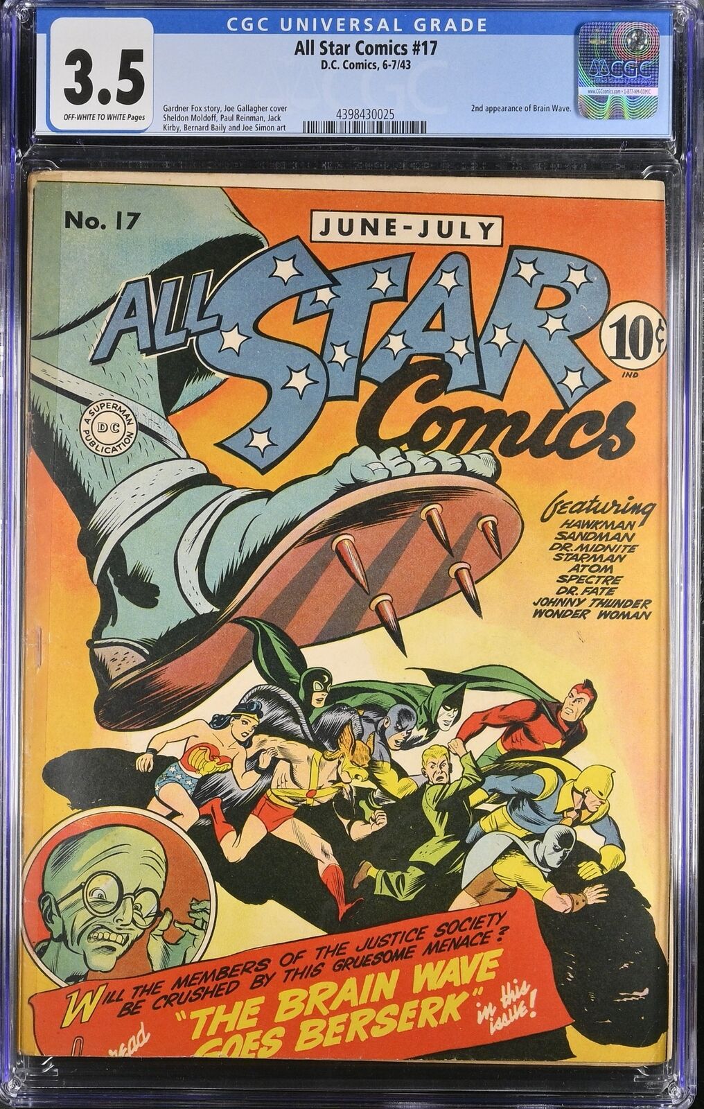 All-Star Comics #17 CGC VG- 3.5 Off White to White 2nd Appearance Brain Wave