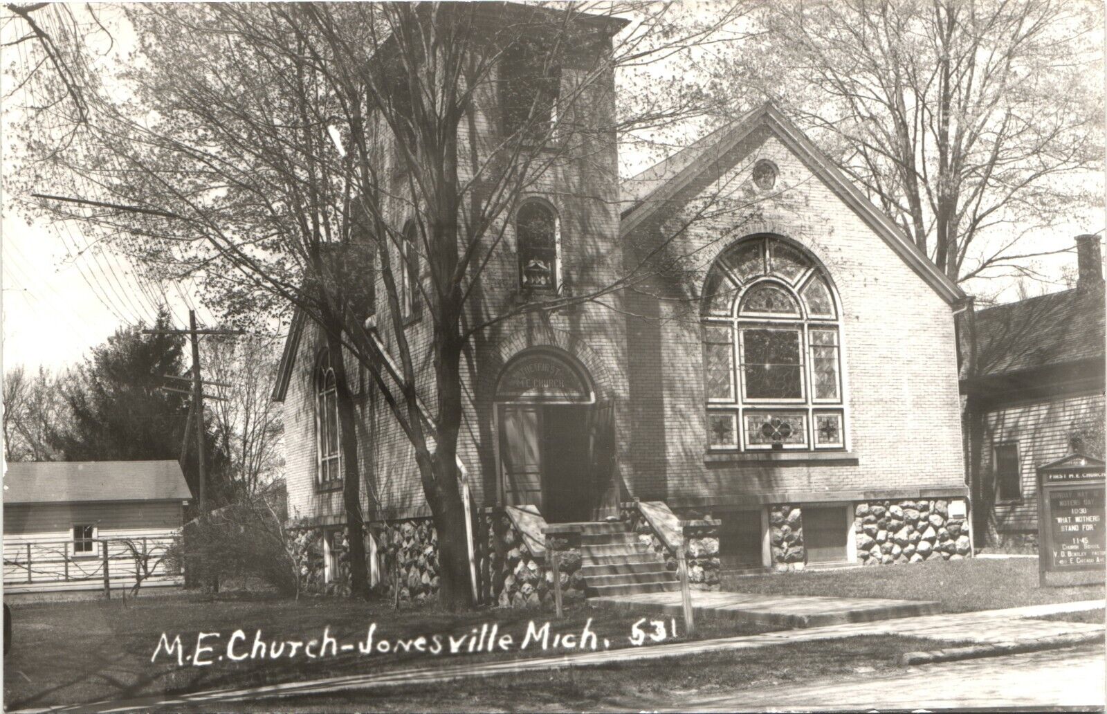 METHODIST CHURCH vintage real photo postcard rppc JONESVILLE MICHIGAN MI