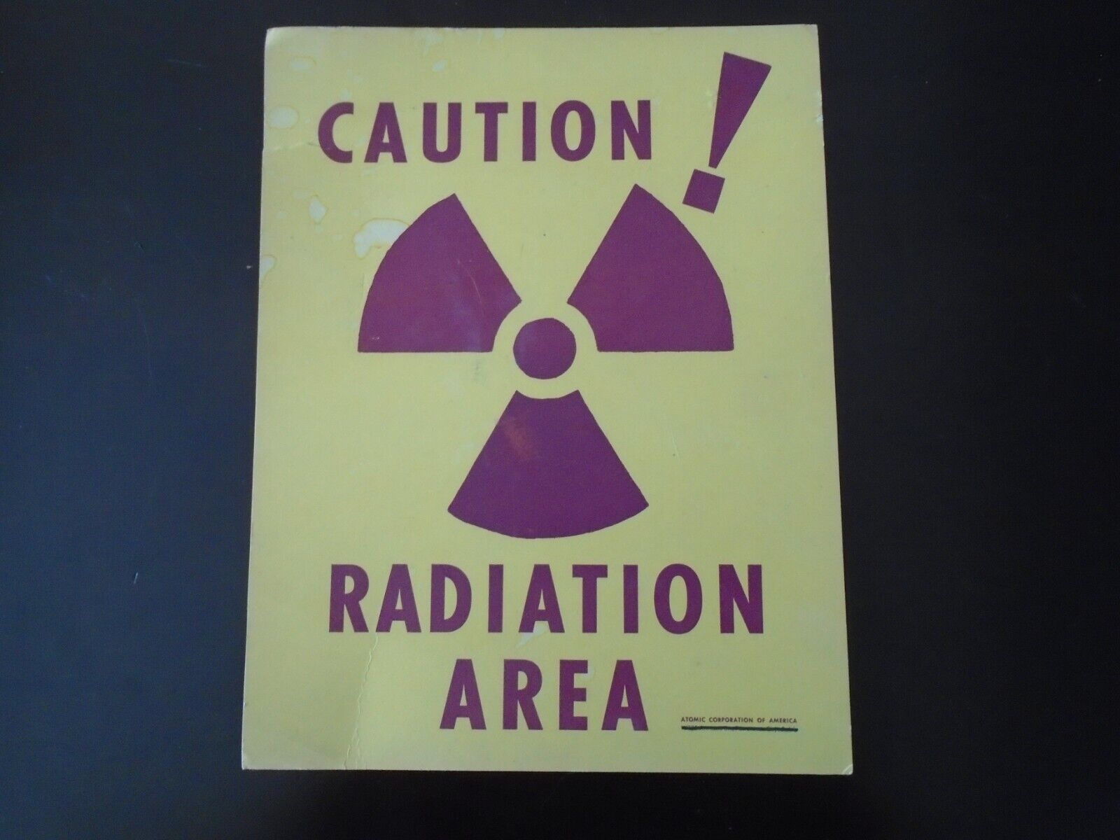 Authentic Vintage Cardboard CAUTION RADIATION AREA Sign Poster