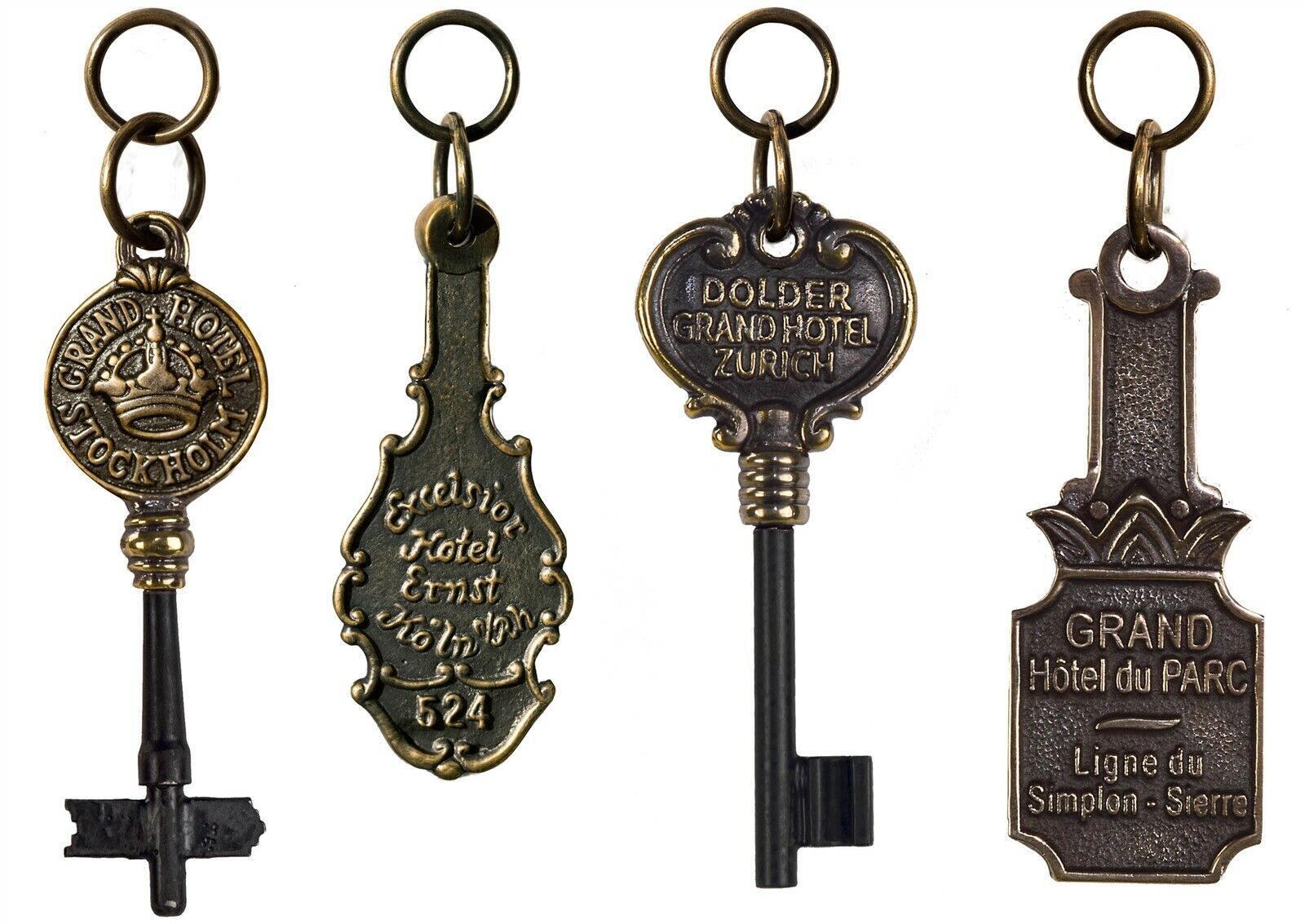 Authentic Models KC001 Set of 4 European Grand Hotel Key Rings Replicas