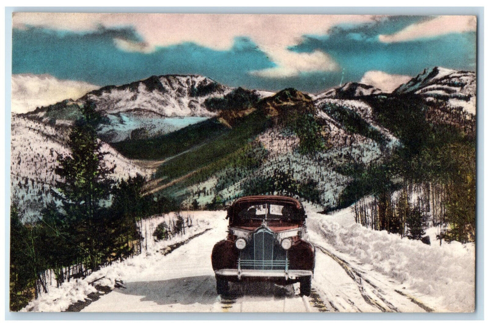 c1950's Pikes Peak Colorado Springs Colorado CO Hand Colored Postcard