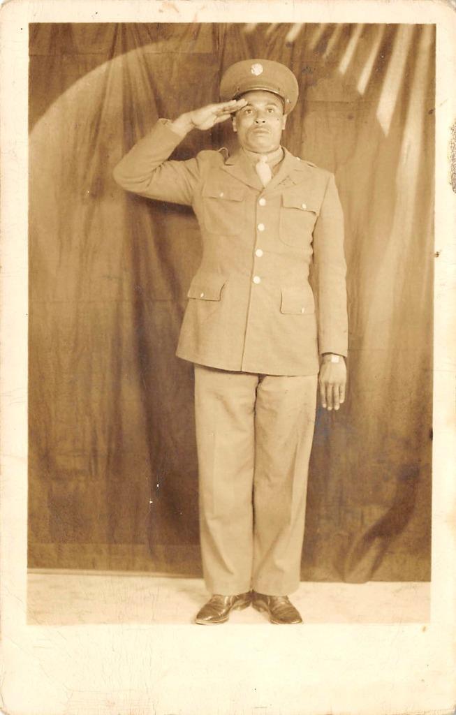 Black Americana Soldier RPPC Douglas Field, AZ Army Airfield WWII Military Photo