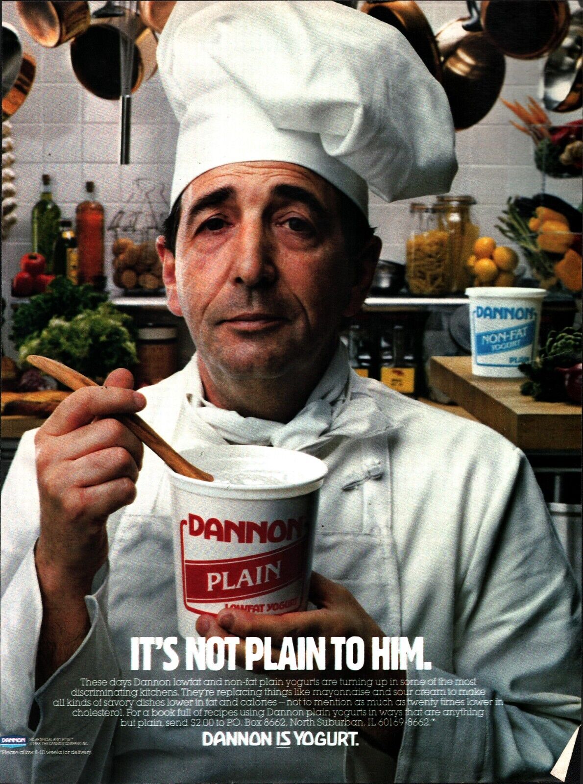 Original 1988 Dannon Yogurt Print Advertisement - Retro Food Ad - Gift For Chef