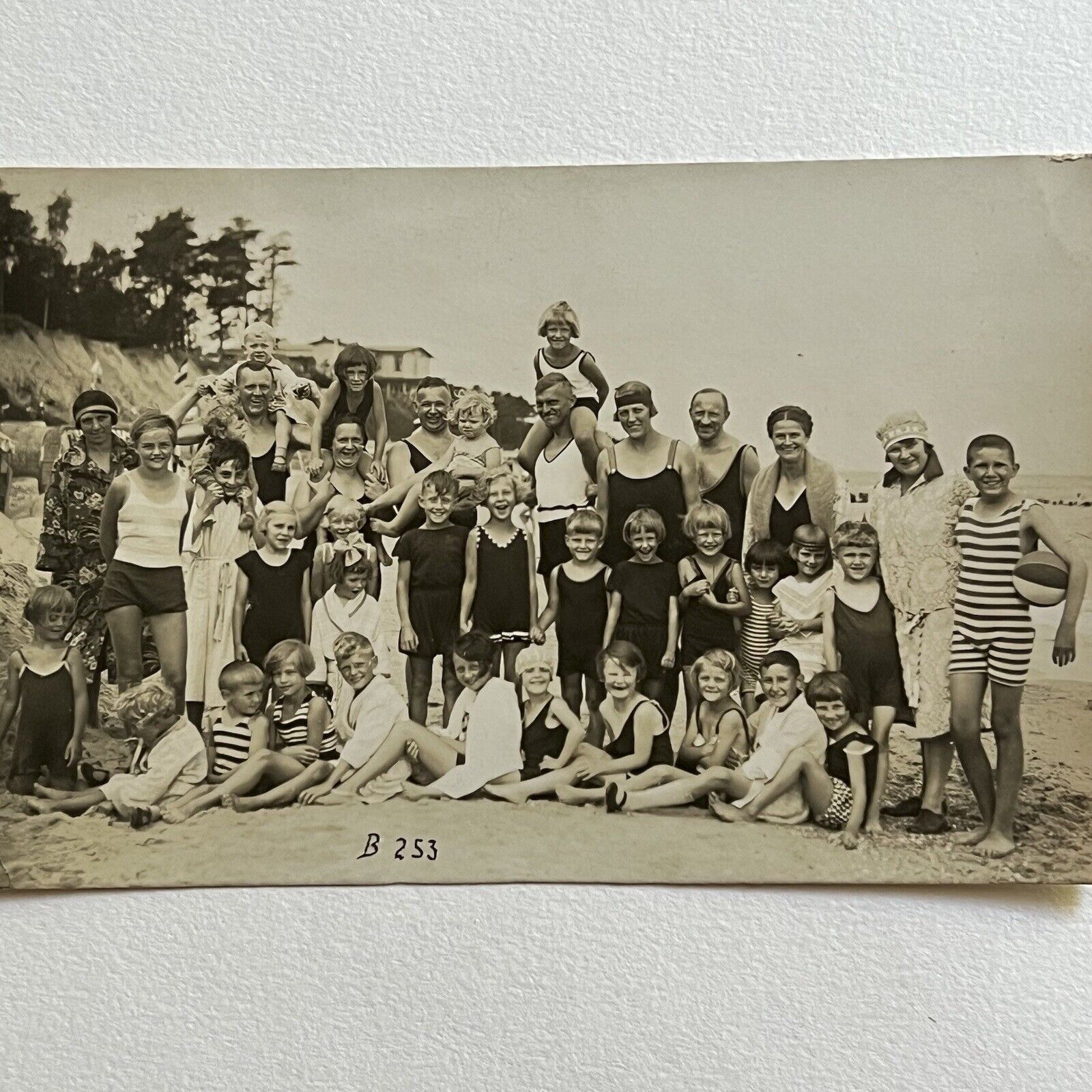 Antique RPPC Real Photograph Postcard Family Fun At Beach Old Fashion Swimsuits