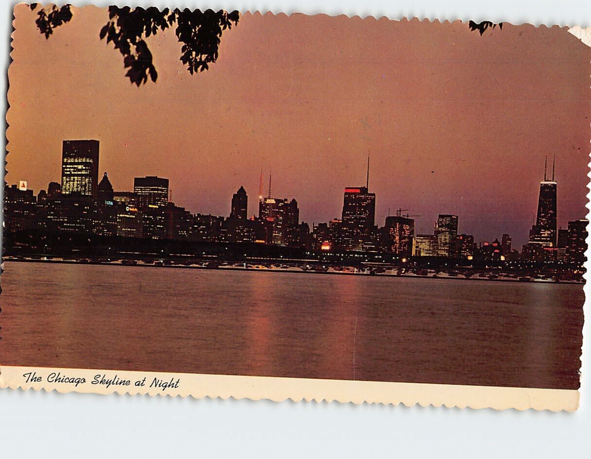Postcard The Chicago Skyline at Night Chicago Illinois USA