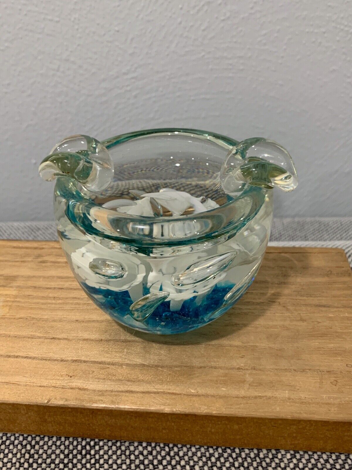Likely Vintage Art Glass Ashtray w/ Flowers Decoration