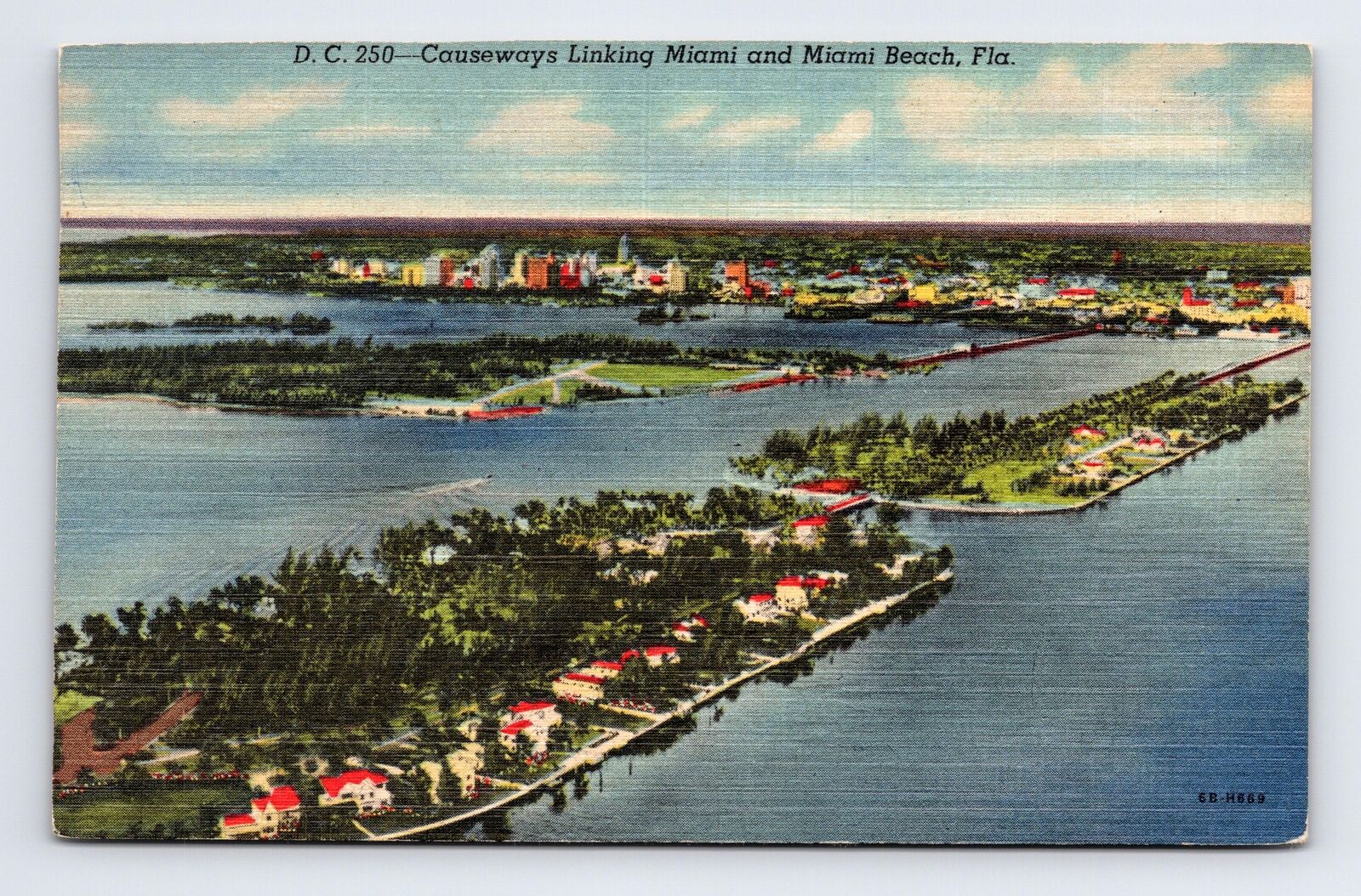 Linen Postcard Miami Beach FL Florida Causeways Linking to Miami