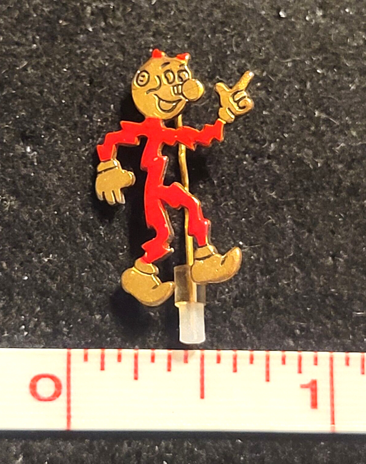 1 inch Vintage Reddy Kilowatt Lapel Stick Pin Gold Tone Red Enamel MR Tie Tack