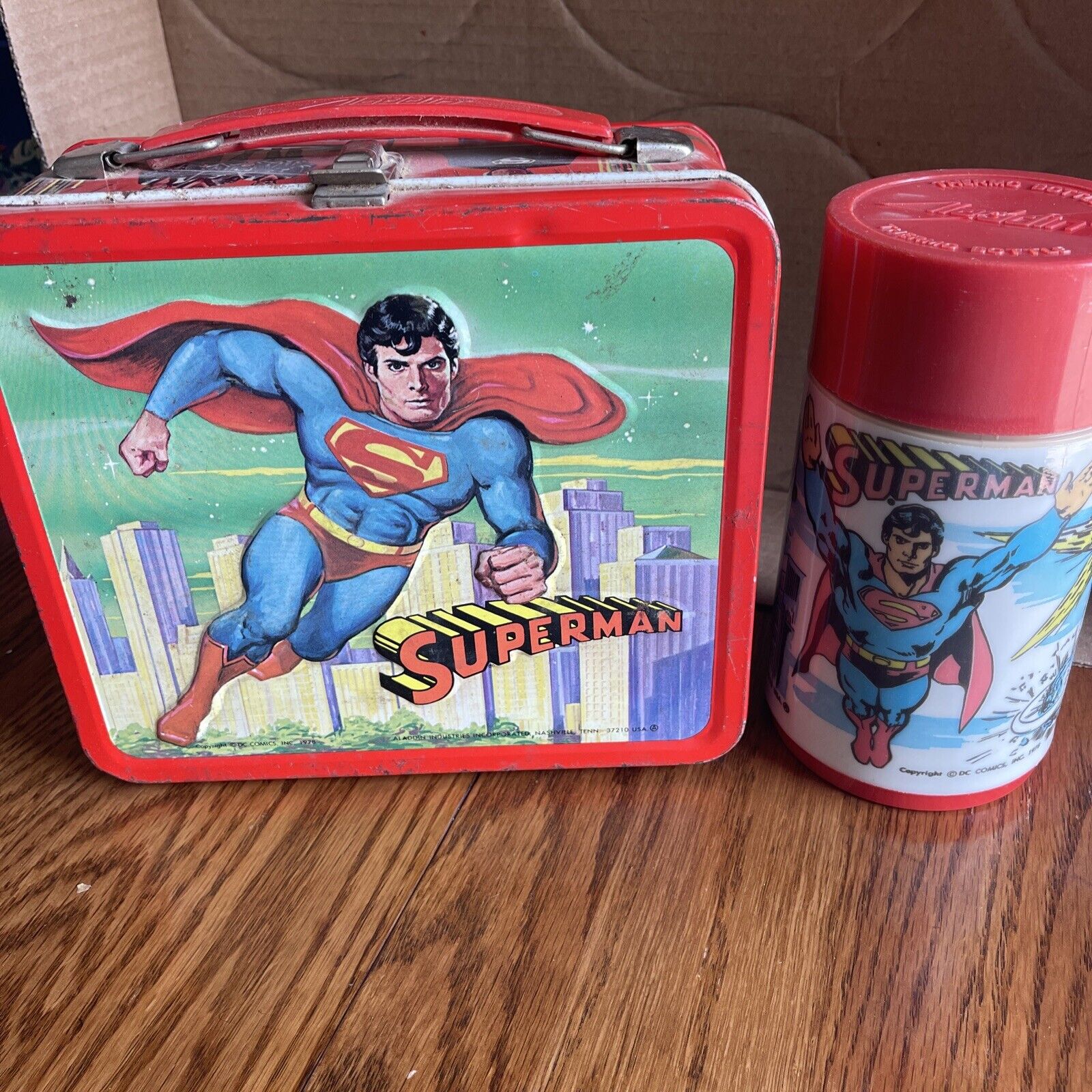 Vintage Alladdin-1978 Superman The Movie-Metal Lunchbox - With/Thermos Complete