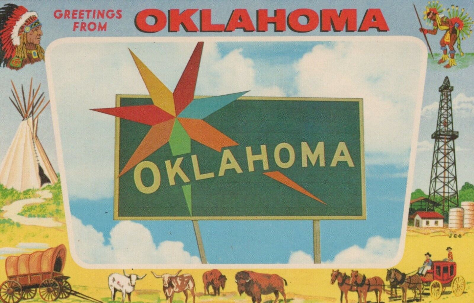 Greetings From Oklahoma State Vintage Chrome Post Card