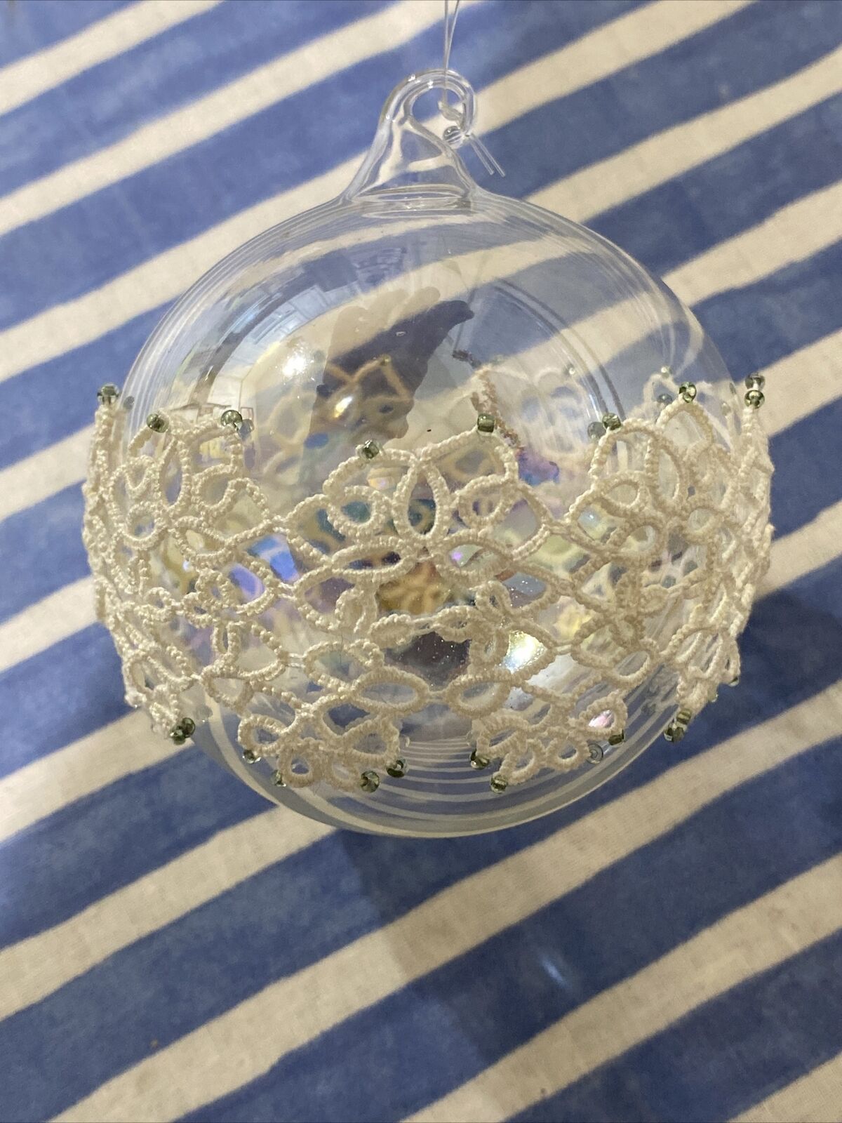 Silvestri Vintage Iridescent Glass Bulb Hanging Ornament Victorian Style Lace