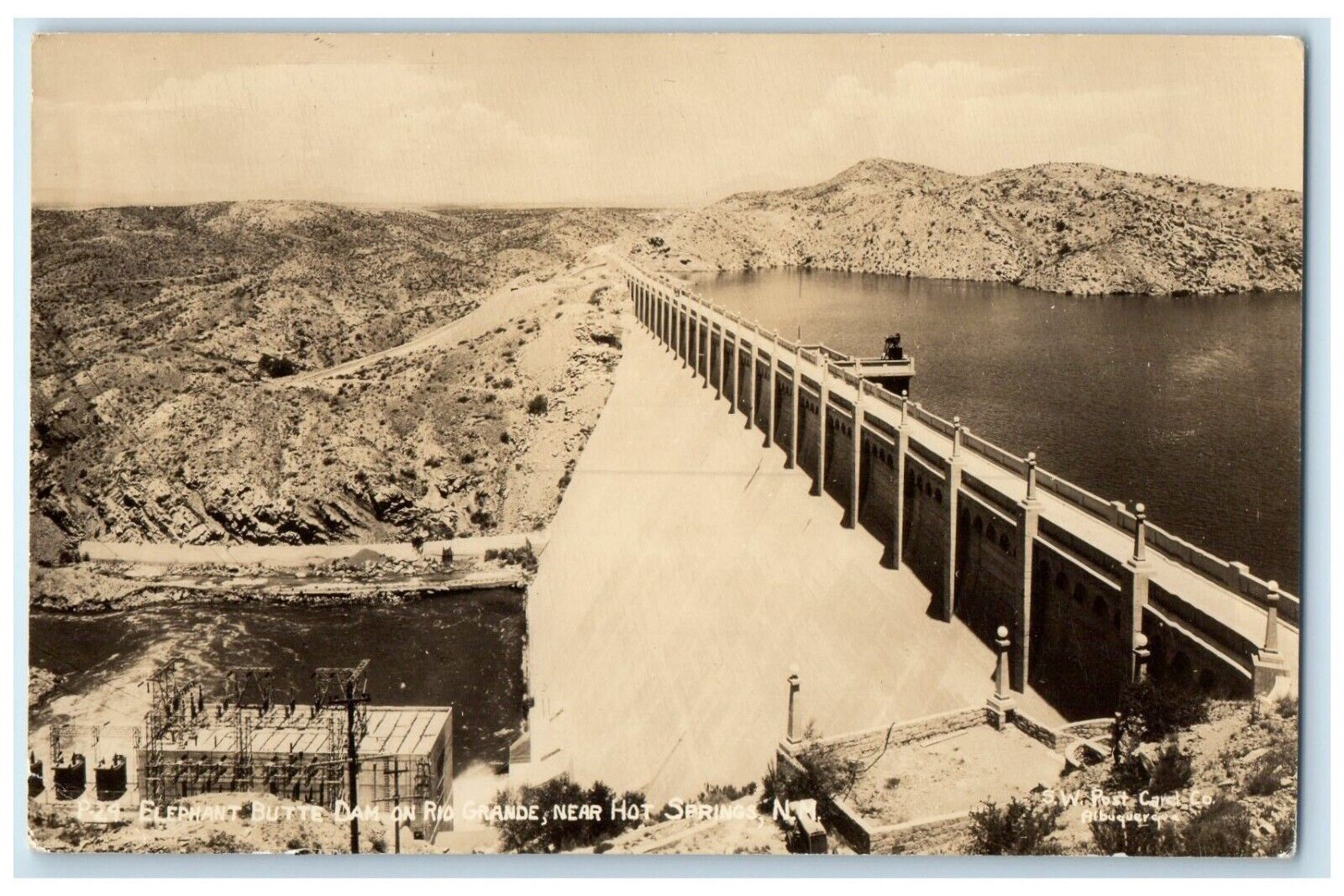 c1940's Elephant Butte Dam Rio Grande Near Hot Springs NM RPPC Photo Postcard