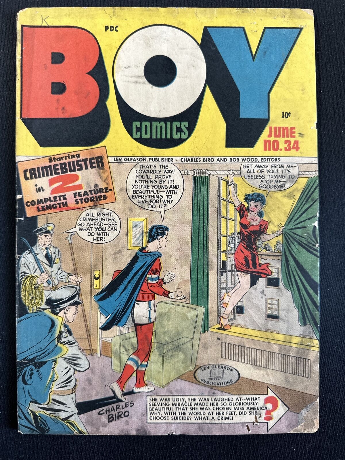 Boy Comics #34 Lev Gleason Golden Age Comic Book 1947 Suicide Cover Fair/good