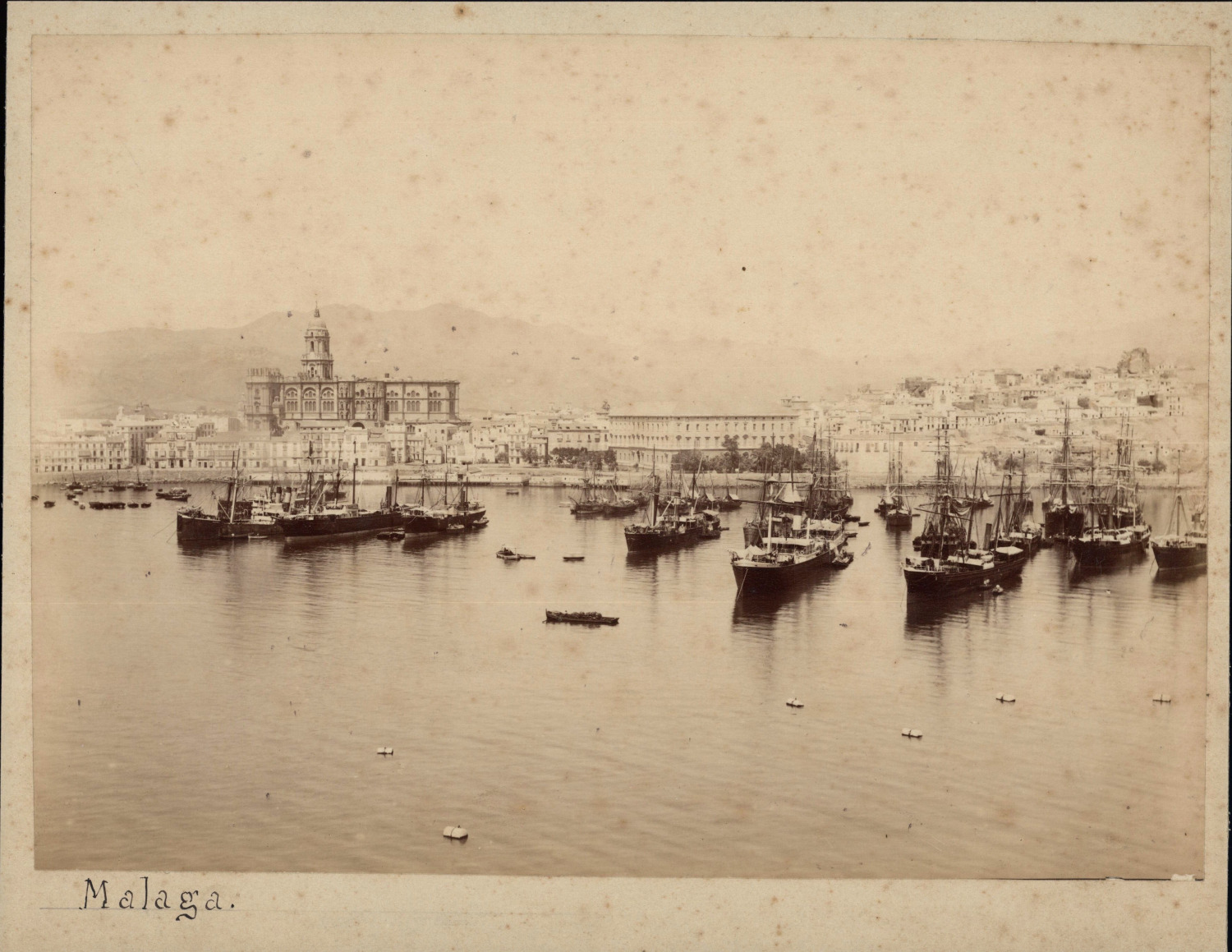Spain, Malaga, the Port, ca.1870, vintage albumin print vintage print, legend