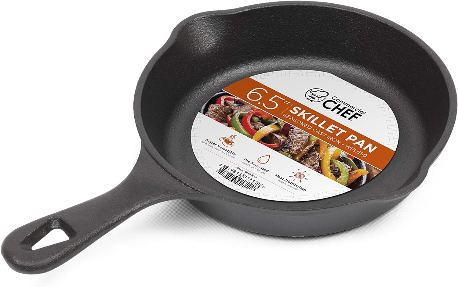 COMMERCIAL CHEF 6.5 Inch Cast Iron Skillet, Black