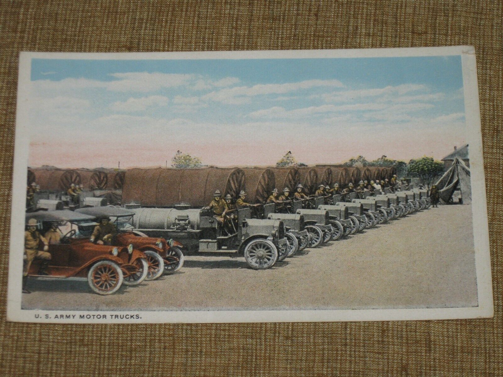 Original WWI Photo Postcard US ARMY MOTOR TRANSPORT CORPS TRUCKS 715