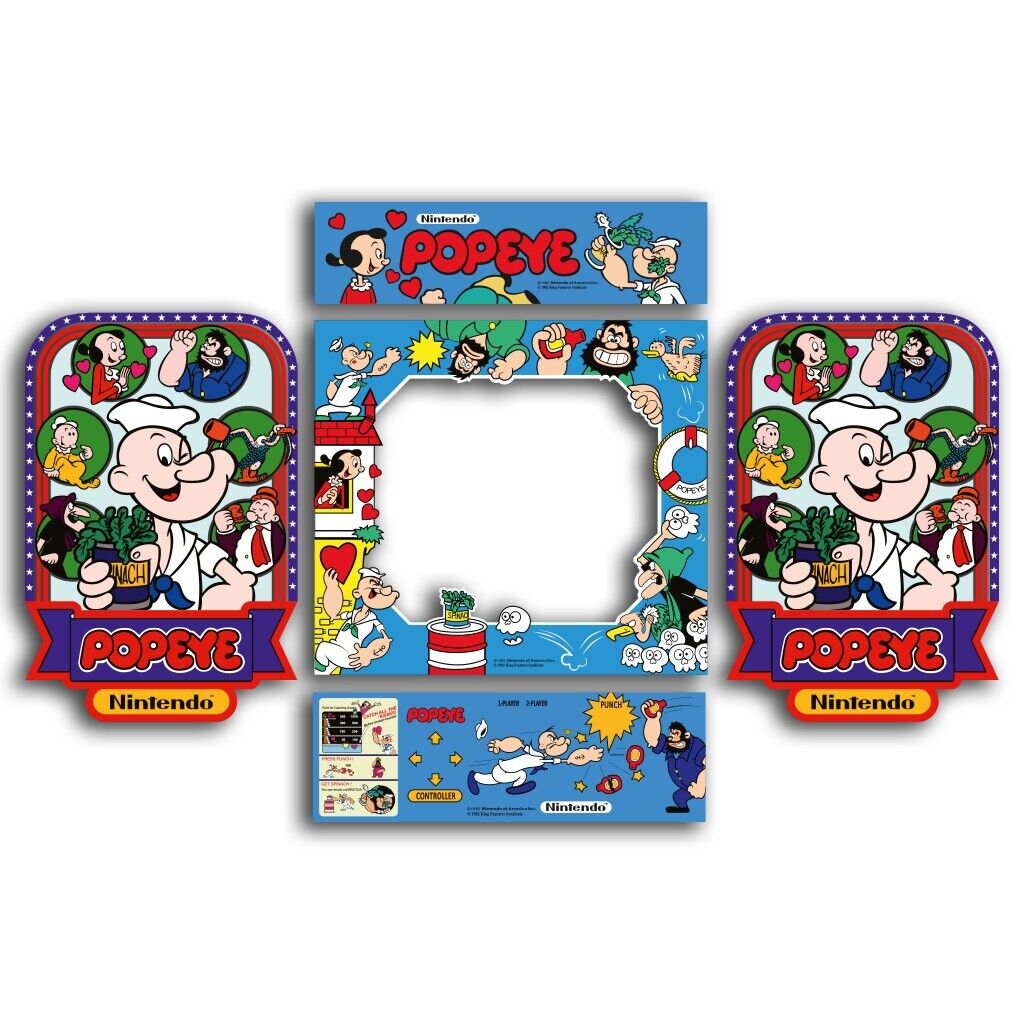 Popeye Complete Side Art CPO Bezel Arcade Decal Kit Sticker Replacement Set