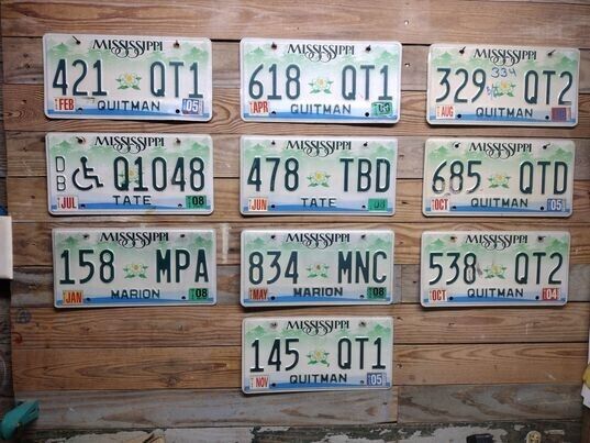 Mississippi Exp 2008 Lot of 10 Small Magnolia License Plates Tags ~ 421 QT1